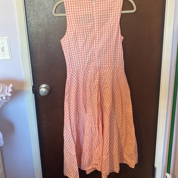 Gingham orange and white tea length retro style dress. - Picture 5 of 6
